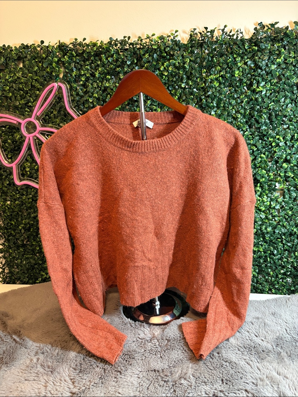 Madewell Cropped Rust Crewneck Sweater Size Small